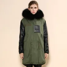 Черный мех Внутренняя овчина рукав длинный тренч для женщин с наивысшего качества