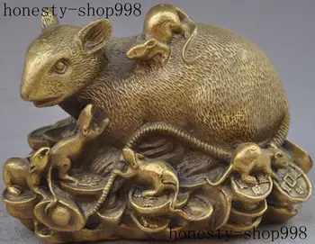 

5" Chinese Fengshui brass Wealth Yuanbao Money Animal Zodiac Mouse Lucky statue