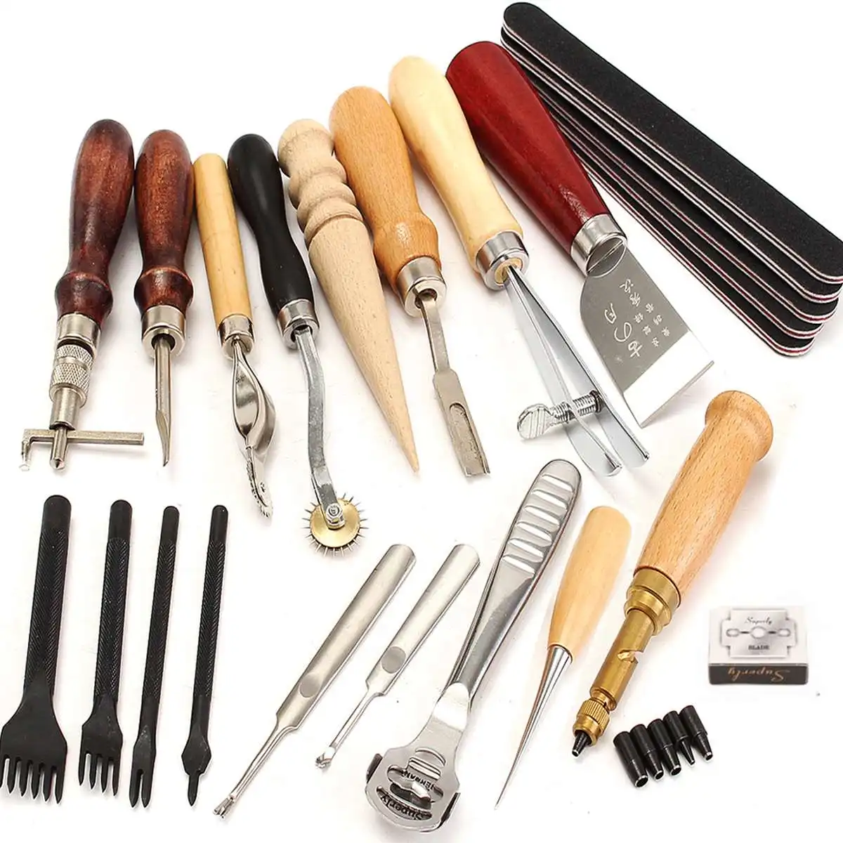 

18pcs Leather Craft Punch Tools Kit Stitching Punch Carving Work Hand Sewing Tool Saddle Groover Leathercraft Set Freeshipping