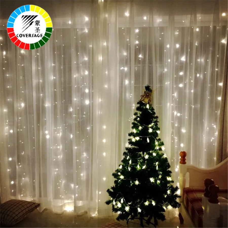 Coversage 3X3M Christmas Garlands LED String Christmas Net Lights Fairy Xmas Party Garden Wedding Decoration Curtain