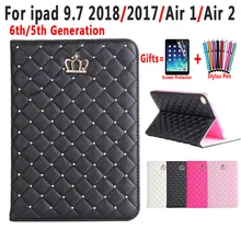 Модная одежда для девочек Чехол для iPad 6 6th поколения 5 5th 9,7 Air 1 2 Корона со стразами из искусственной кожи чехол-подставка Funda Capa+ пленка+ ручка