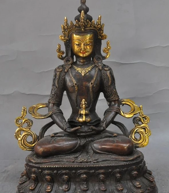 

9"tibet buddhism bronze gilt seat lotus Longevity Buddha Amitayus goddess statue