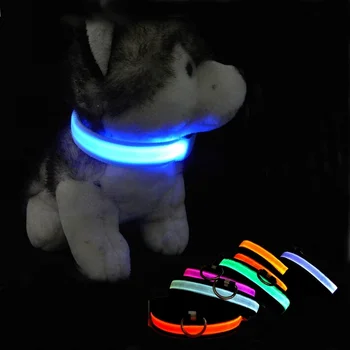 

Nylon Pet Dog Collar Night Safety LED Light-up Flashing Glow In The Dark Electric LED Pets Cat Dog Collars