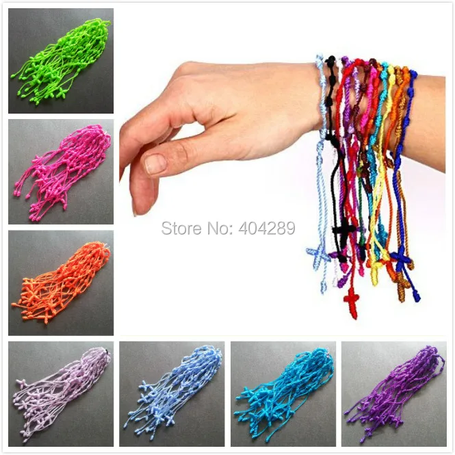 

Rosary Religious bracelet hand rope Hand Made Knotted Cross Rosary Bracelets Pulseras Decenarios