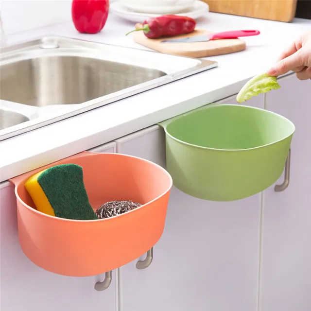 Special Offers Useful Kitchen Cabinet Storage Rack with Hook Basket Holder for Cleaning Sponge/Brush Soap Garbage Save Space House Organizer 