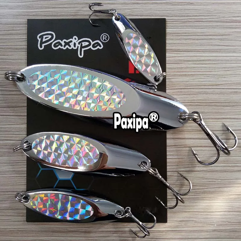 

10pcs Partial Hologram Sticker Metal Spoon Fishing Lure Silvery Bass Spoon Bait (3g and 7g don't have Hologram Sticker)