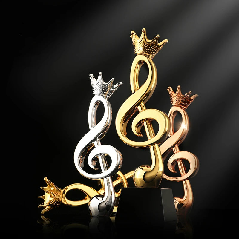 

Crown Head Shape Musical Note Trophy Customized Best Stage Music Trofeo Cup Trophy Champion Reward Hand Sanding Craft Souvenir