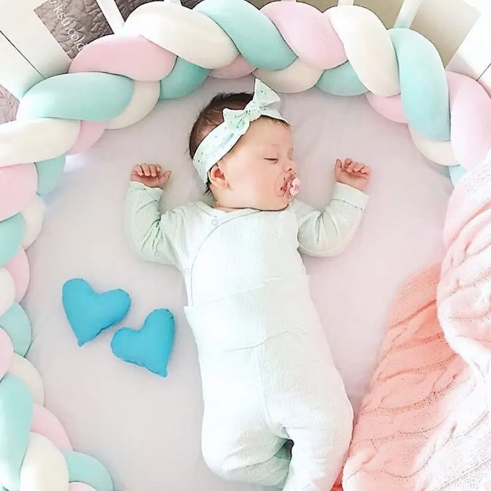 

2M Baby Bed Crib Sides Handmade Nodic Knot Newborn Bed Bumper Knotted Braid Pillow Bedding Knot Crib Protector Baby Room Decor