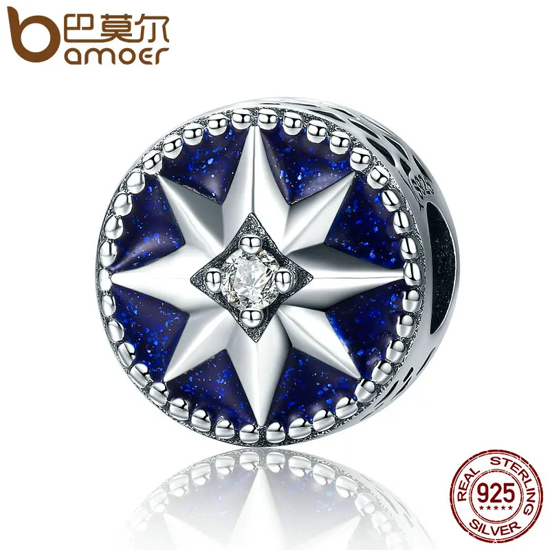 

BAMOER 925 Sterling Silver Freeze Snowflake & Star Blue Enamel ,Dazzling CZ Beads fit Charm Bracelets for Women Jewelry SCC205
