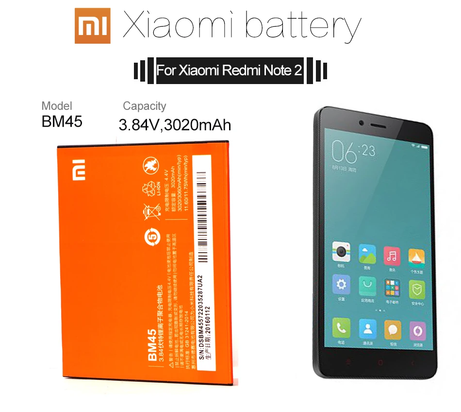 Аккумулятор для телефона для Redmi Note 2, аккумулятор для Xiaomi hongmi Note2, BM45, сменные батареи, красный рис, аккумулятор для Note 2