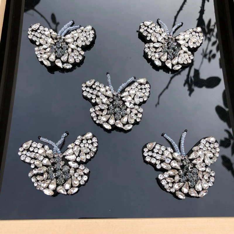 5pcs Handmade Butterfly Beaded Applique Insects Patch Sew On Clothes