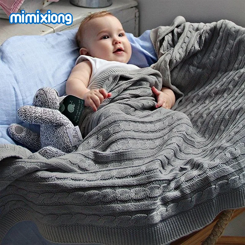 

Soft Infant Baby Boys Girls Stroller Bedding Blankets Quilts Cotton Solid Color Knitted Newborn Swadding Wrap Blanket 100*80cm
