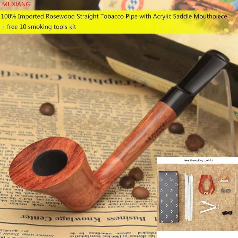 

MUXIANG 10 Tools Kit kevazingo wood Pipe Straight Short Stem Pipe Long Shank churchwarden Pipe with 3mm Filter Sale ad0049