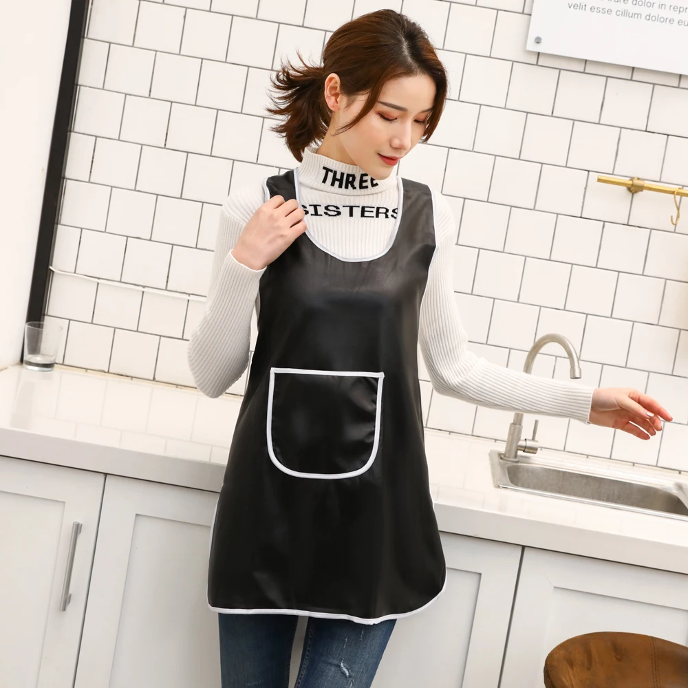 

Black Waterproof Work Kitchen Apron Floarr Cooking Women Ladies Aprons with Pocket Breathable Aprons
