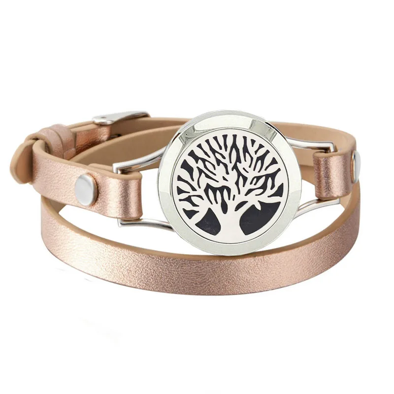 

Fashion Jewelry Magnetic Diffuser Bracelets Stainless Steel Essential Oil Bracelet with Rose Gold Leather Band(with 5pads)