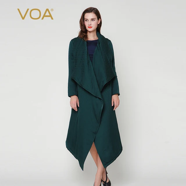 Cheap VOA large lapel arc hem dark green silk gown style big silk jacquard Cotton-padded jacket M7303