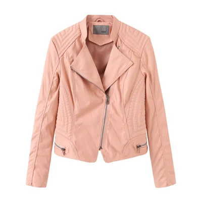 NXH кожаная куртка для женщин, большие размеры, байкерская куртка, осенние куртки из искусственной кожи, Осеннее женское модное пальто, розовое, skyblue - Цвет: Розовый