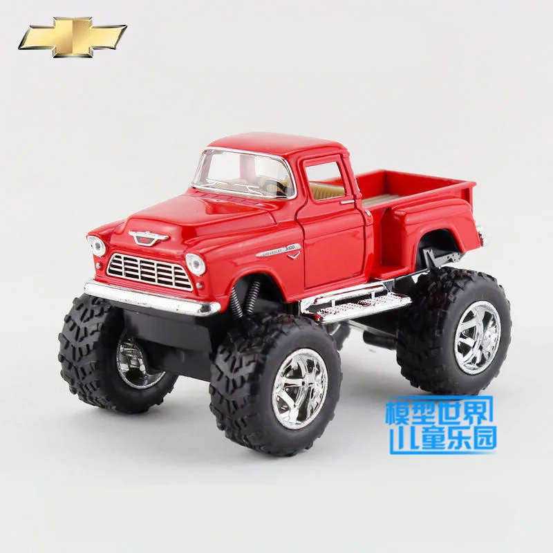 /KiNSMART игрушка/литая под давлением модель/1:32 весы/1955 Chevy Stepside Off Road/оттягивающая машина/обучающая Коллекция/подарок/ребенок - Цвет: Красный