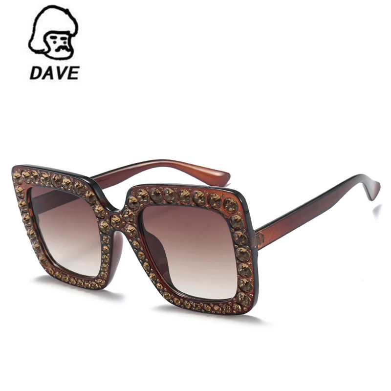Женские солнцезащитные очки DAVE розовые со стразами квадратные большие
