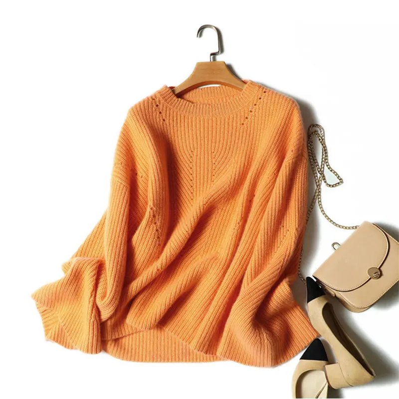 

2019 New Winter Sweater Women Solid 100% Pure Cashmere Knit Sweater Thick Long Sleeves O-neck High-end Ladies Sweaters Tops