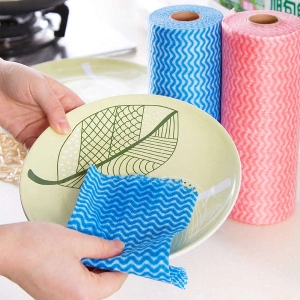 

Practical Oil-Absorbing Microfiber Rags Reusable Scouring Pad 50pcs/Roll Non-Woven Fabric Cleaning Cloth Towels Kitchen Towel