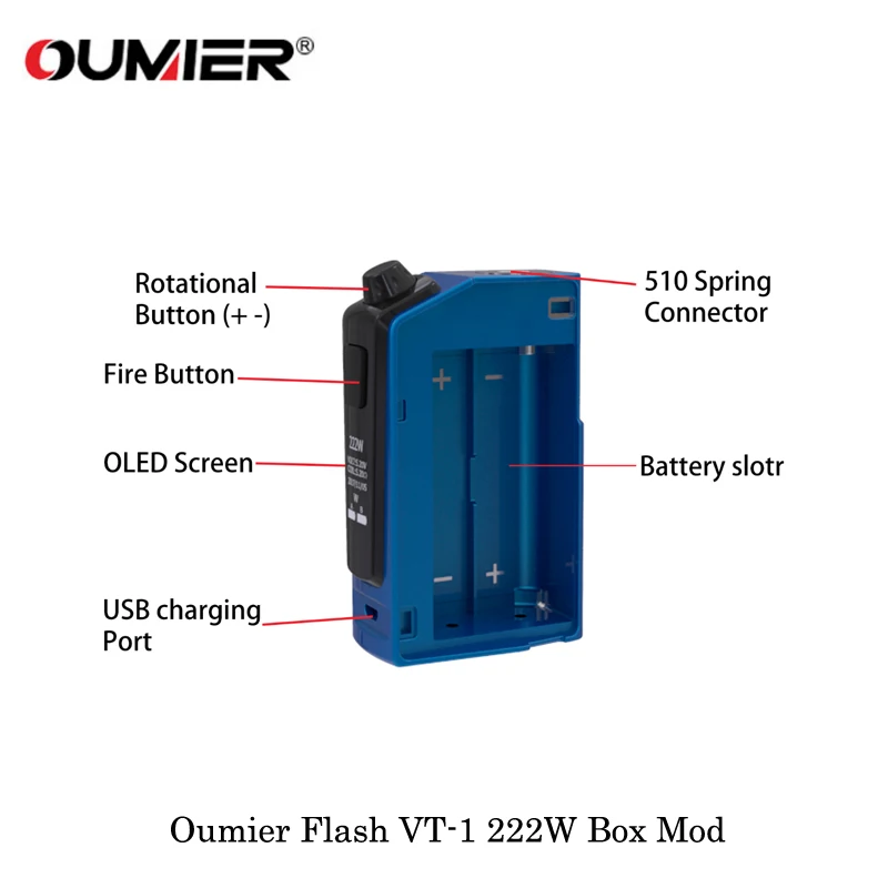 Электронная сигарета Oumier Flash вейп испаритель 222 Вт с двумя аккумуляторами 18650