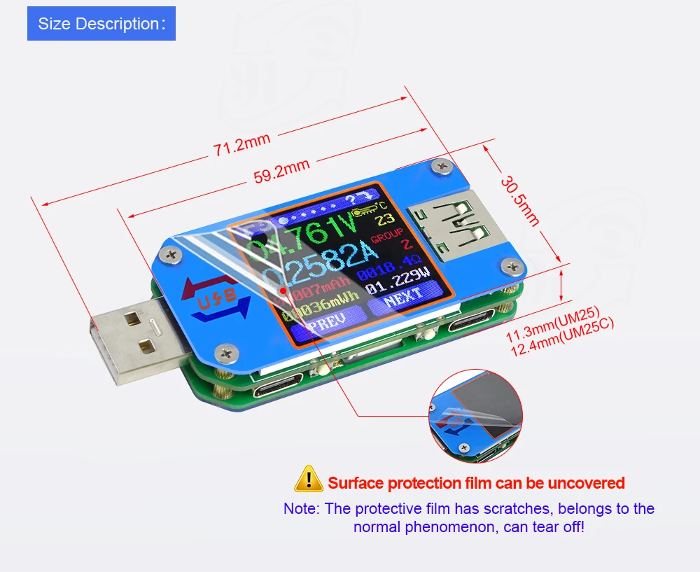 [Склад в России] RD UM25 UM25C Для APP USB 2,0 Тип-C ЖК-дисплей Вольтметр Амперметр Напряжение измеритель тока, для батареи с зарядкой от usb Тестер