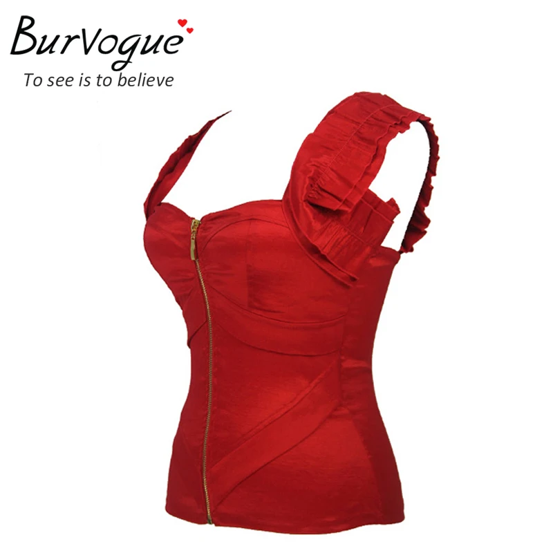 Burvogue Free shipping women red satin corset sexy corset push-up women pink zipper bodyshaper bustier S-2XL Burvogue Free shipping women red satin corset sexy corset push-up women pink zipper bodyshaper bustier S-2XL