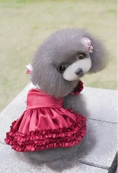 

FA33 Fashion Pet dog skirt Cute princess dog dress with Lace Luxury pet dog Lolita Satin Dress with Rosette