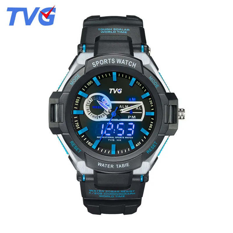 Новые S Shock часы люксовый бренд TVG резиновый ремешок аналоговые цифровые наручные часы модные мужские спортивные часы hodinky - Цвет: 801blue