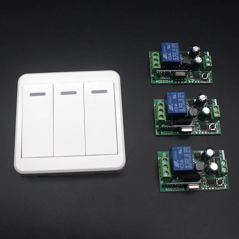 

110V 220V 3 Channel Wireless Light Switch Kits with 86 Wall Panel Transmitter Remote For Home Room Stairway Light Lamp Bulb LED