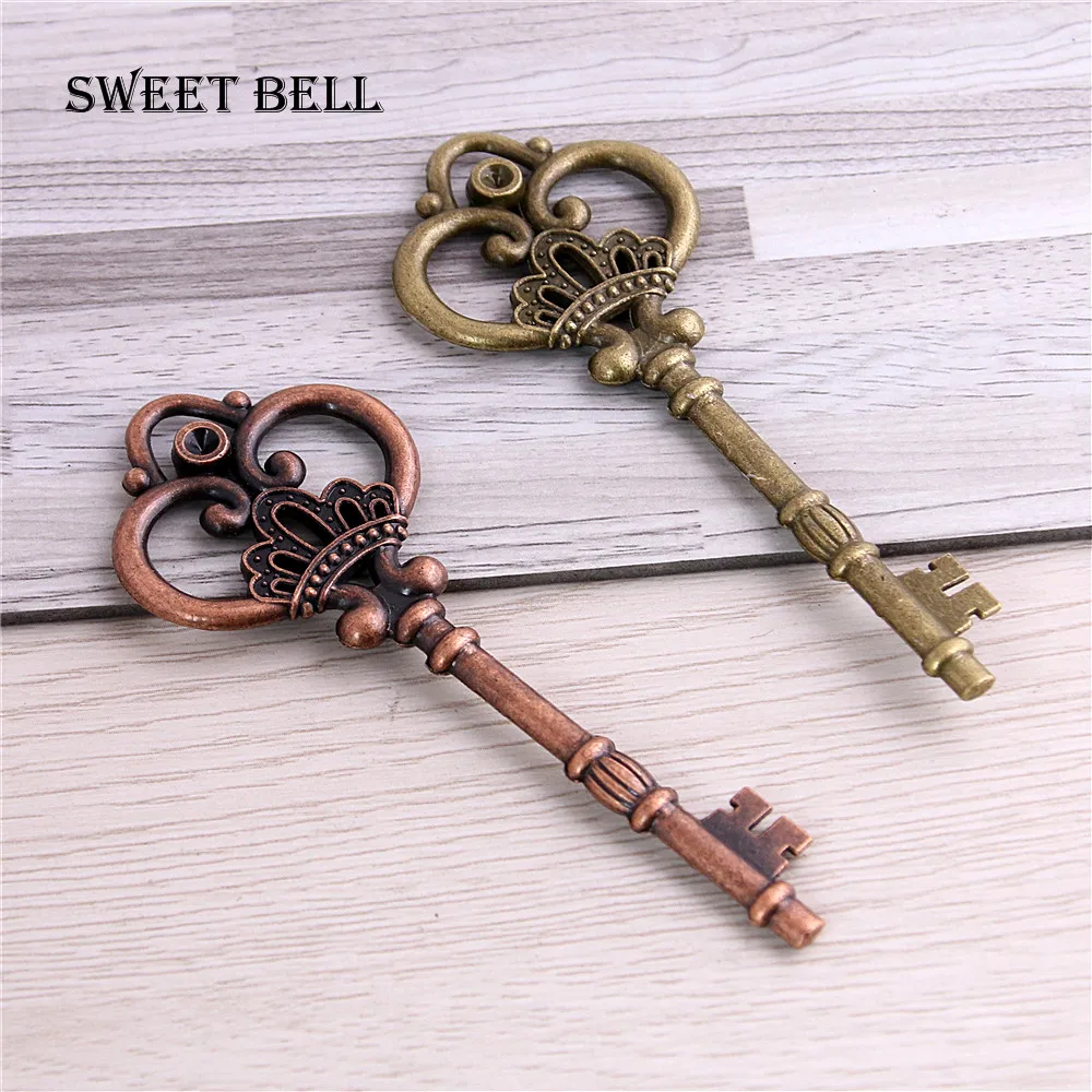 Sweet Bell 10 Pcs/lot 32*84mm Seven Color Metal Alloy Lovely Large Crown Key Charms Vintage Jewelry Keys Charms D0182-3