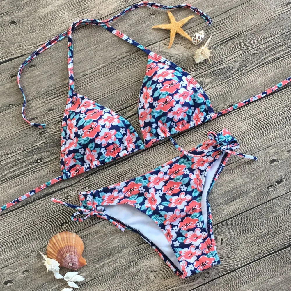 

2019 New Ruffle Bikinis Women Swimsuit Cross Bandage Swimwear Push Up Bikini Set Beach Bathing Suit Brazilian Biquni Print