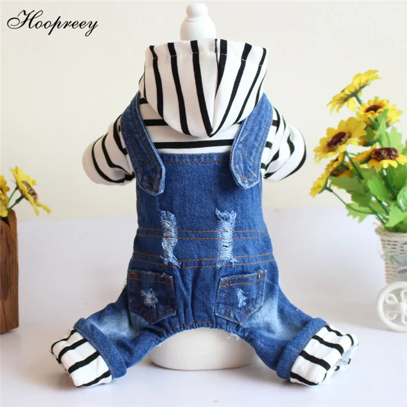 

Thickening Warm Winter Dog Jumpsuits Clothes Black and White Striped Strap Jean Overalls High Quality Dog Clothing for Puppy Dog