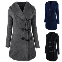 Женская мода зима плюс толстые теплые пуговицы пальто парка Толстовка Верхняя одежда 45