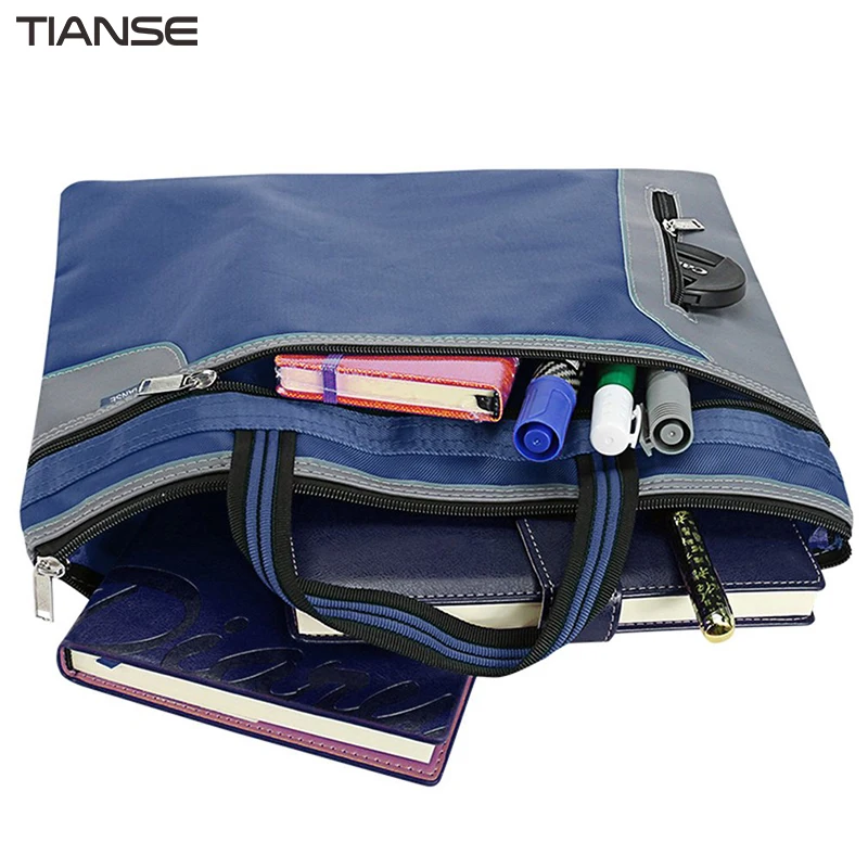 

TIANSE 207 Waterproof Alloy Zipper Business Trip Meeting File Documents Hand Bags Portable Large Capacity Three Layer Bag