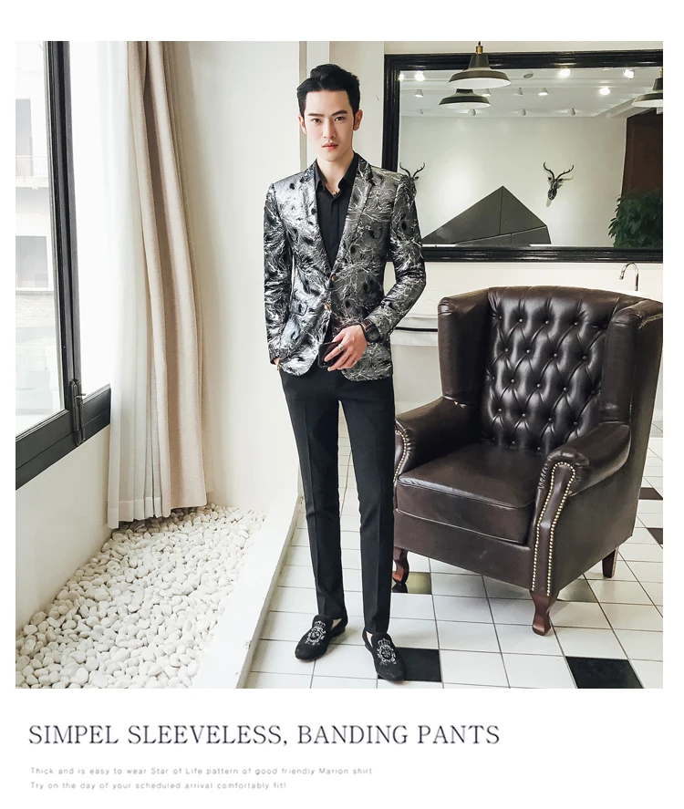 Flashlight Print Velvet Blazer Men High Quality Stylish Blazer for Mens Designer Blazer Suits Jacket Stage Costumes 5xl