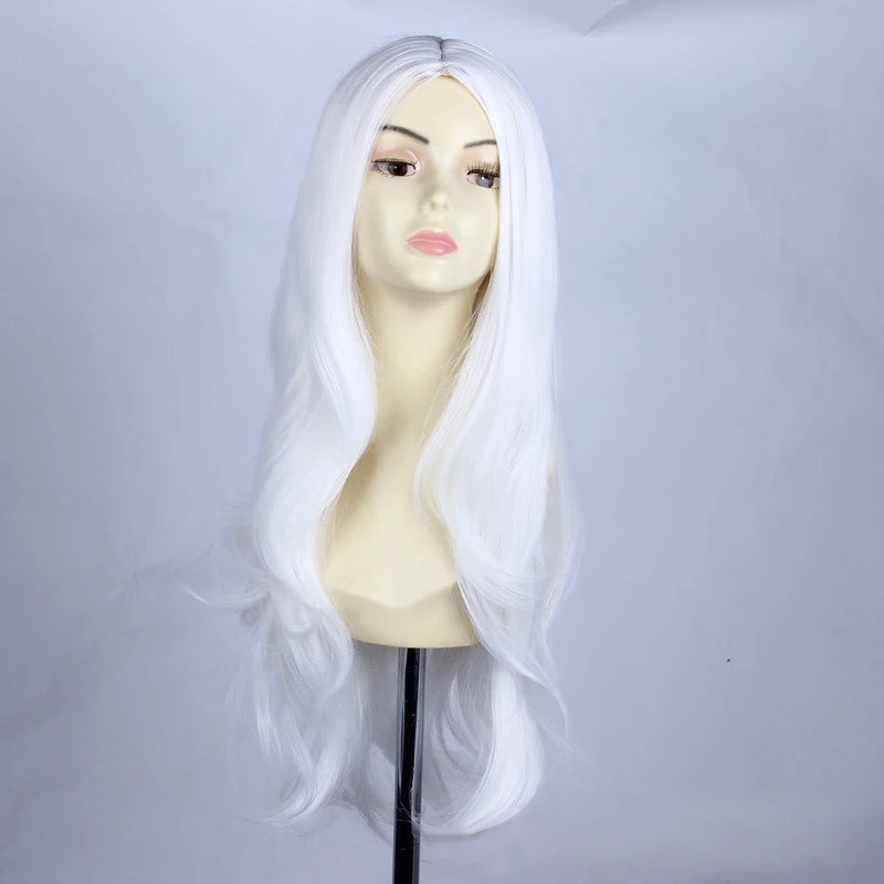Special offer 32inch Chinese best heat resistant synthetic cheap wavy hair women long white wig cosplay for costume party