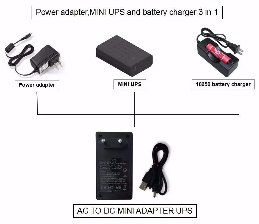 12V1A AC к DC мини-адаптер бесперебойный источник питания обеспечивает аварийную мощность резервного копирования для камеры видеонаблюдения с батареей встроенный