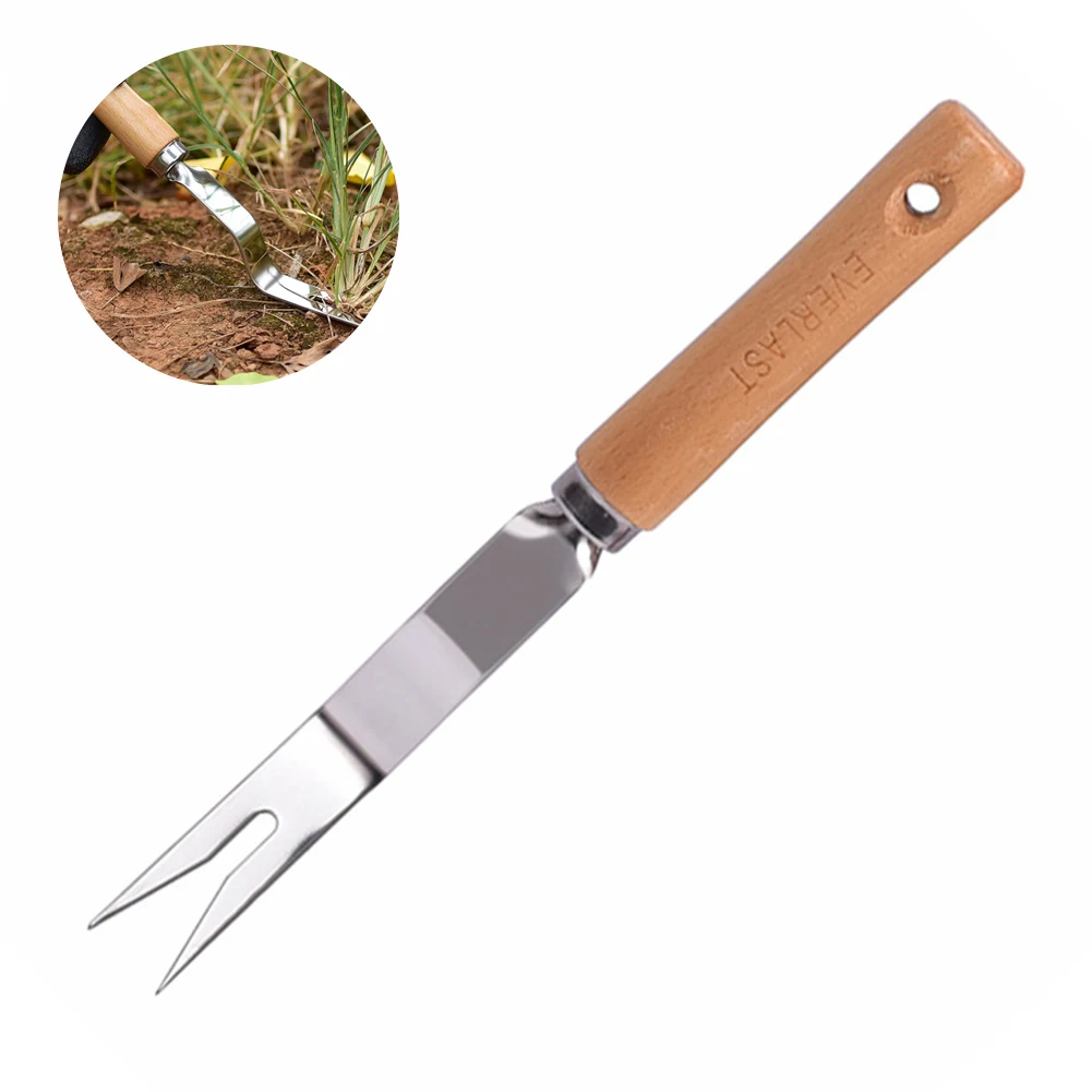 

Forked Head Hand Weeder Puller Grubber Garden Trimming Hand Tool Gadgets Wood Handle Weeding Fork Transplanting Tool