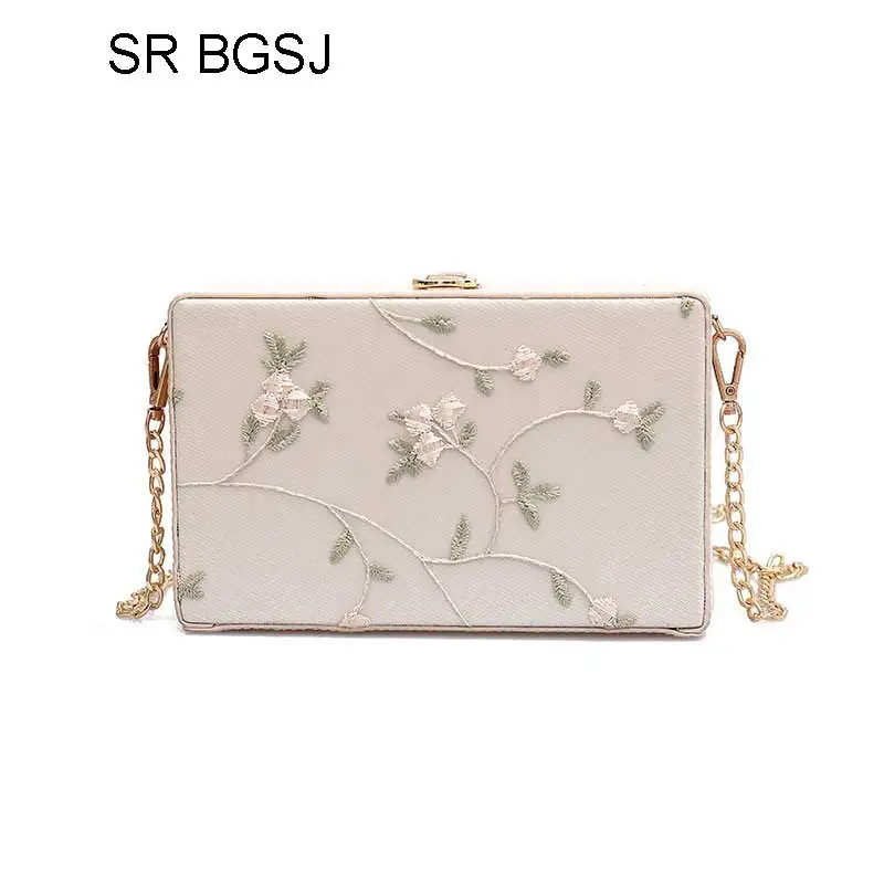 

Free Shipping Embroider Flower Lady Woman Leather Shoulder Satchel PU Mini Box Bag Handbag