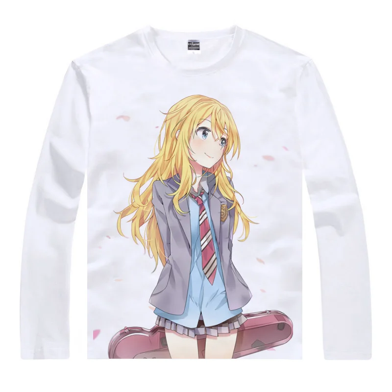 Coolprint аниме рубашка Kimiuso Your Lie в апреле футболки многостильные длинные Kousei Arima Kaori