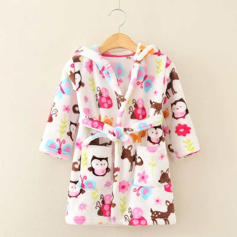 Детский мультфильм сова в горошек leopard халаты для маленьких мальчиков и девочек с принтом коралловые бархат платье Ночная рубашка пижама Дети ночные рубашки 17J701