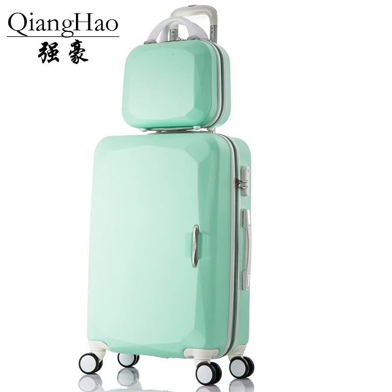 1" косметичка 2 шт./комплект Детский чемодан для путешествий с колёса чемодан на колёсиках Роллинг розовый багажный комплект для девочек детские чемоданы распродажа - Цвет: Mint Green  A set