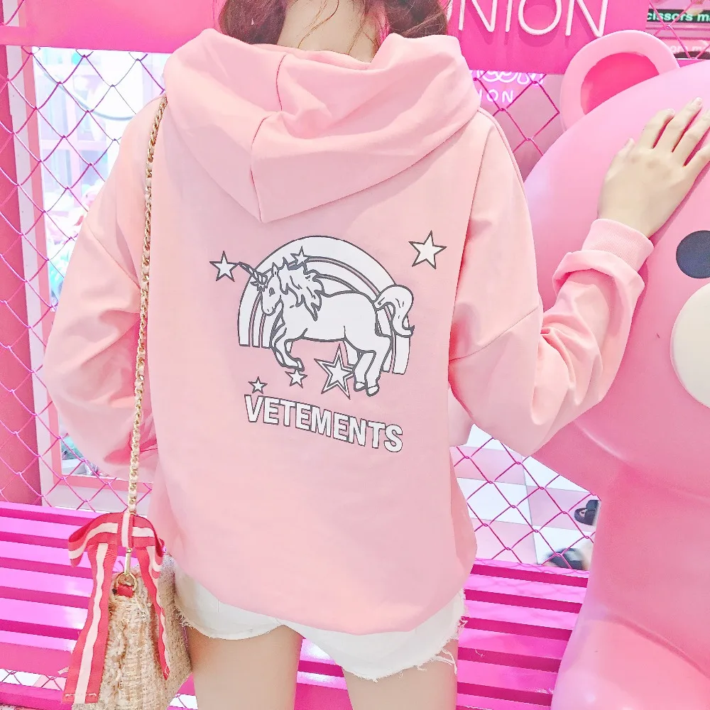 

Princess sweet lolita hoodies Autumn and winter unicorn Pink Girl hooded Loose and Lazy Long Sleeve Korean BF hoodies XH088