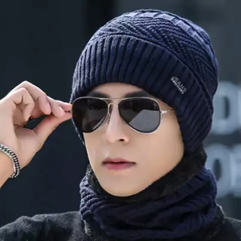 Мужская зимняя шапка шарф набор мужской теплый флис вязаная шапка с шею Балаклава