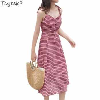 

Tcyeek Women's Summer Long Dresses 2019 Fashion Vintage Red Sexy Chiffon Dress Office Ladies Elegant Casual Work Clothing LWL264