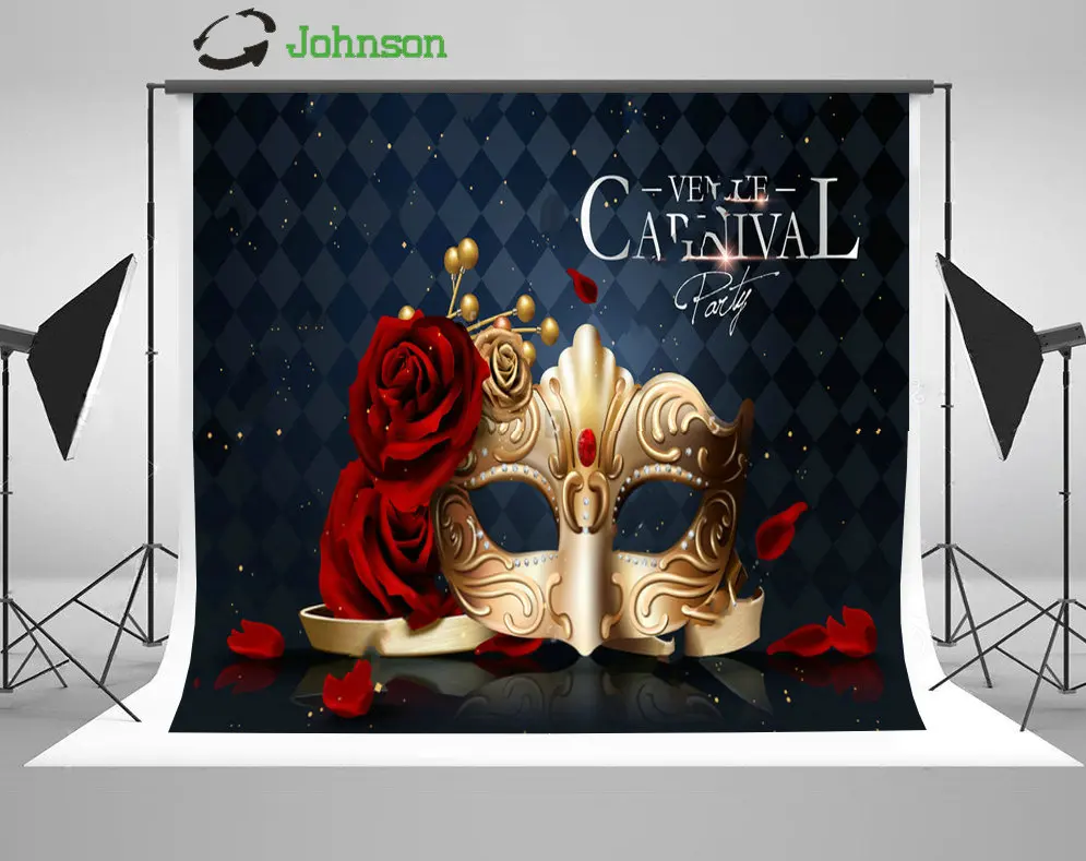 Venice Carnival Golden Mask Diamonds Roses Blue photo