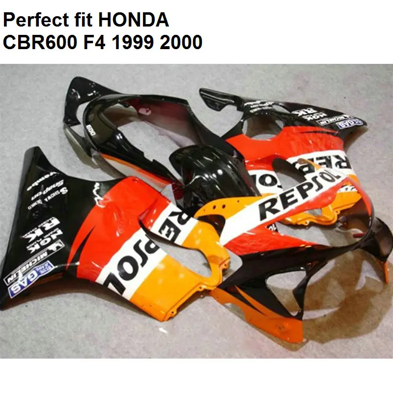 

100% fit injection fairings for Honda CBR 600 F4 1999 2000 orange black fairing kit CBR600 F4 99 00 AE06