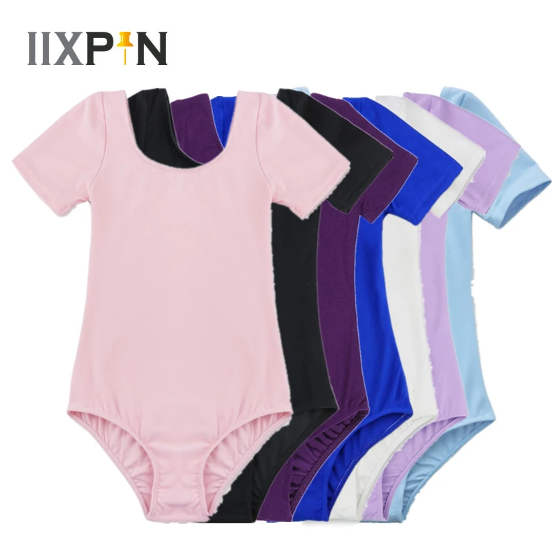 

IIXPIN Kids Girls gymnastic leotards ballet Dance Short Sleeves Stretchy Gym Ballet Leotard For Girls Dancewear toddler leotard